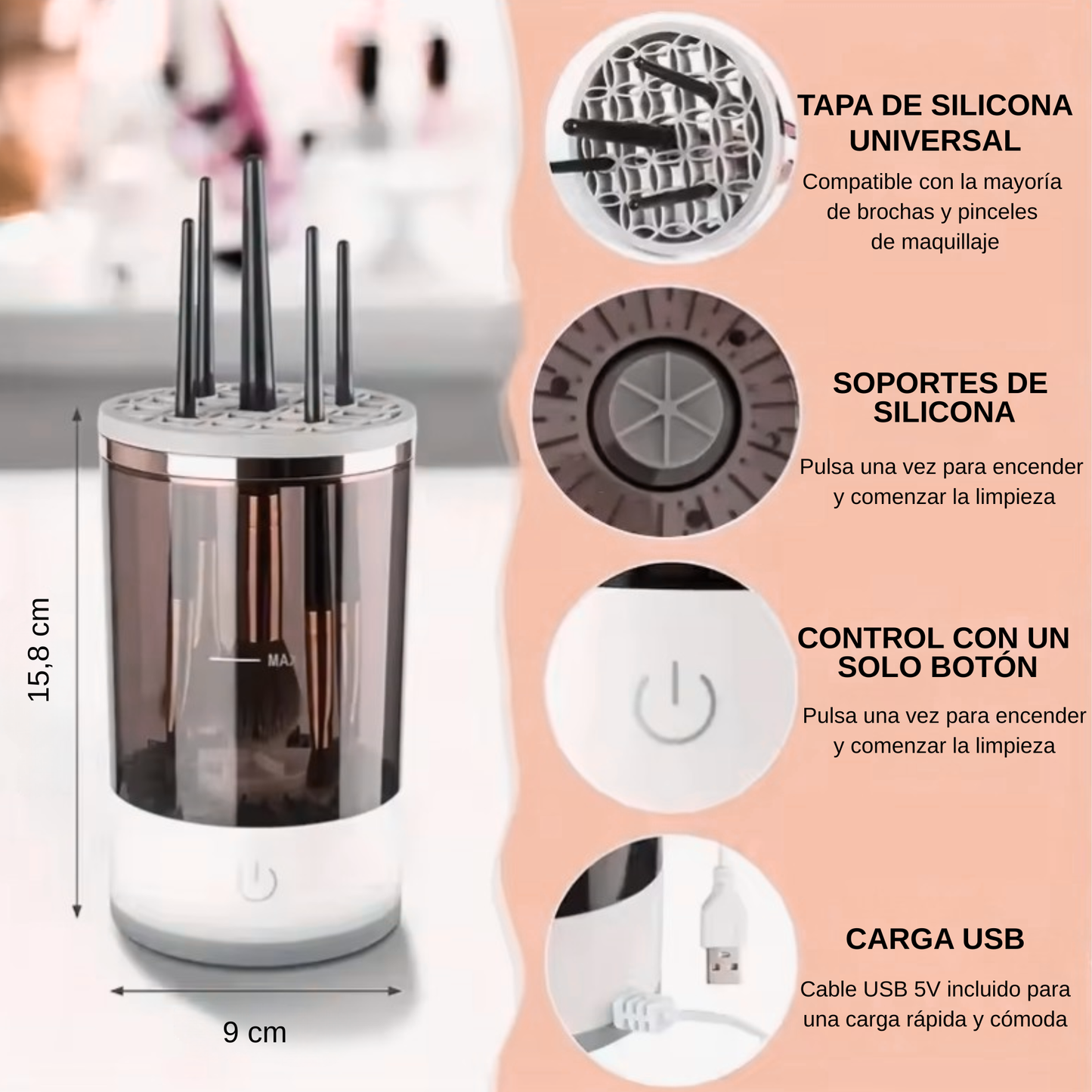 Limpiador Eléctrico de Brochas - Limpieza y Secado en Segundos💄✨