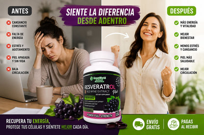 Resveratrol Plus -🍇 ¡PROTEGE TU CUERPO Y RETRASA EL ENVEJECIMIENTO! 🍇